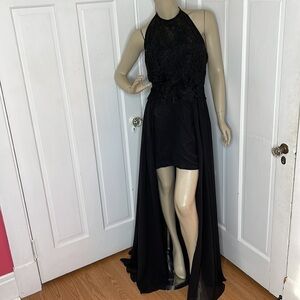 PlanoBridal•Halter Neckline•Black, Hi-Lo Dress